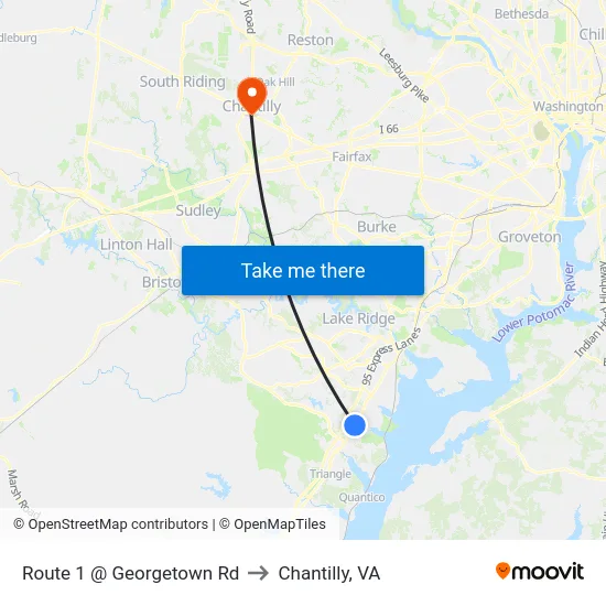 Route 1 @ Georgetown Rd to Chantilly, VA map