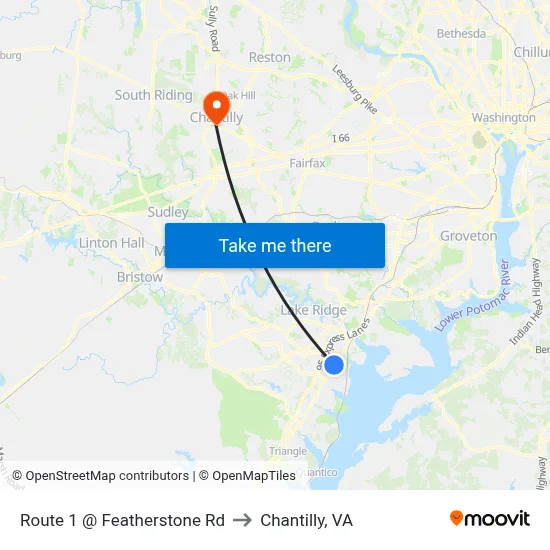 Route 1 @ Featherstone Rd to Chantilly, VA map