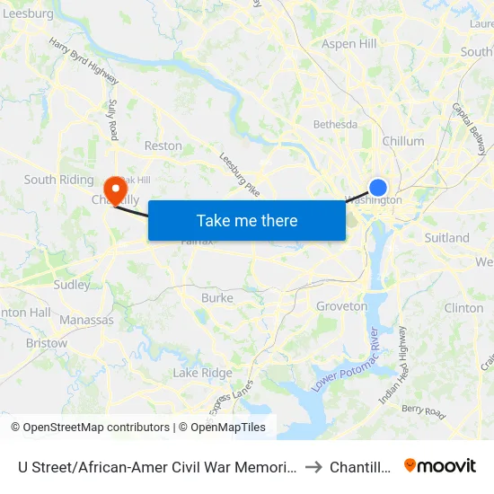 U Street/African-Amer Civil  War Memorial/ Cardozo to Chantilly, VA map