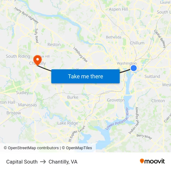 Capital South to Chantilly, VA map