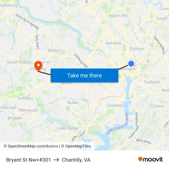 Bryant St Nw+#301 to Chantilly, VA map