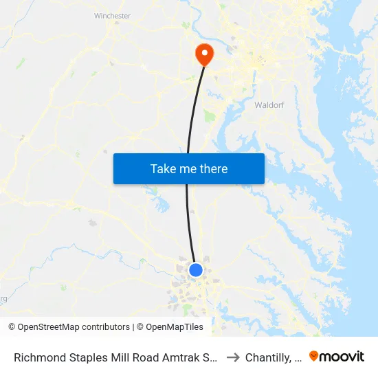 Richmond Staples Mill Road Amtrak Station to Chantilly, VA map