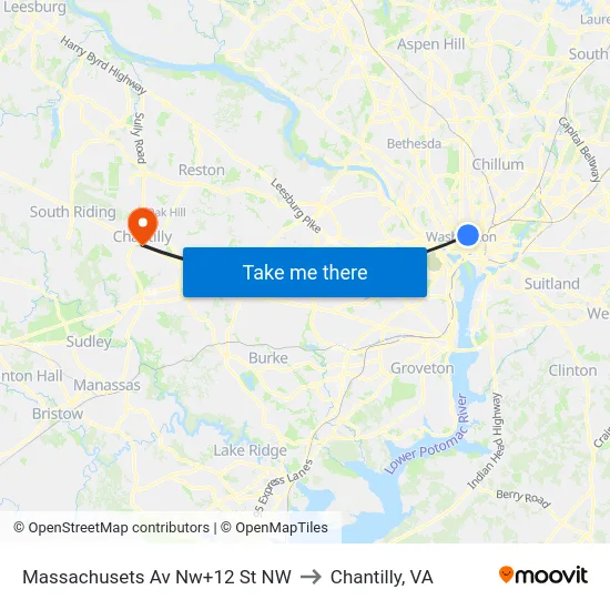 Massachusets Av Nw+12 St NW to Chantilly, VA map