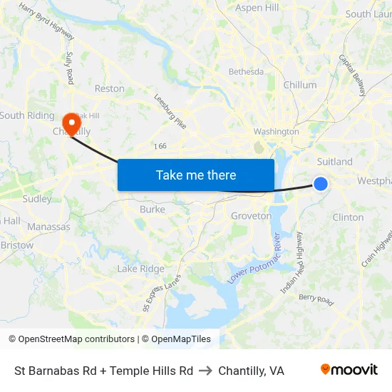 St Barnabas Rd + Temple Hills Rd to Chantilly, VA map