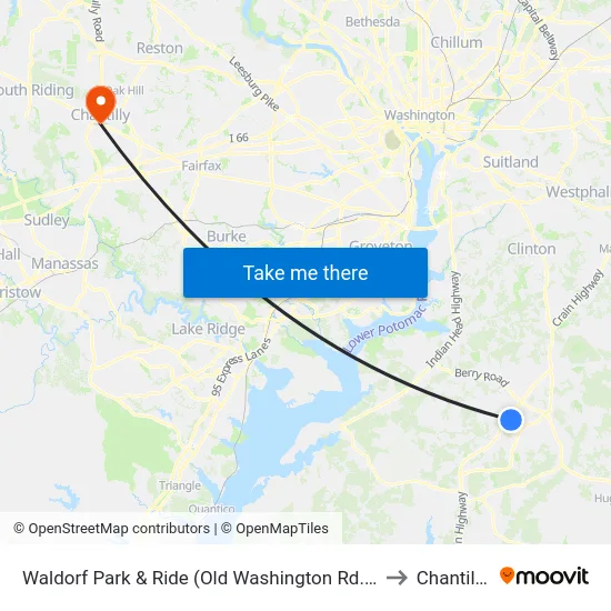 Waldorf Park & Ride (Old Washington Rd. & Smallwood Dr.) to Chantilly, VA map