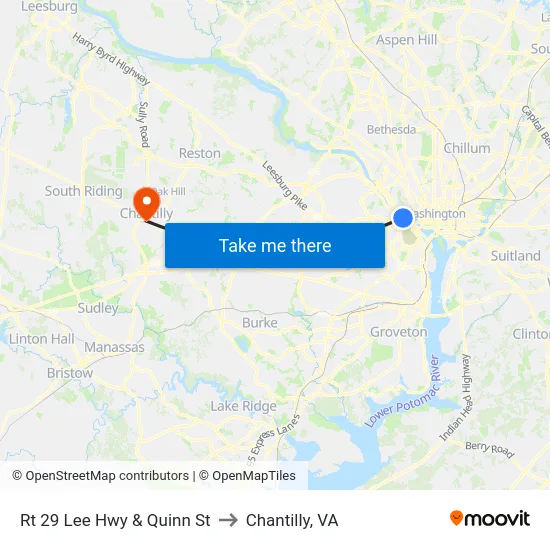 Rt 29 Lee Hwy & Quinn St to Chantilly, VA map