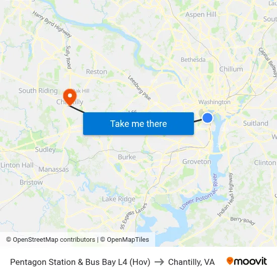 Pentagon Station & Bus Bay L4 (Hov) to Chantilly, VA map