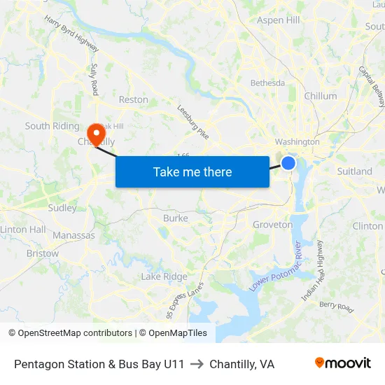 Pentagon Station & Bus Bay U11 to Chantilly, VA map