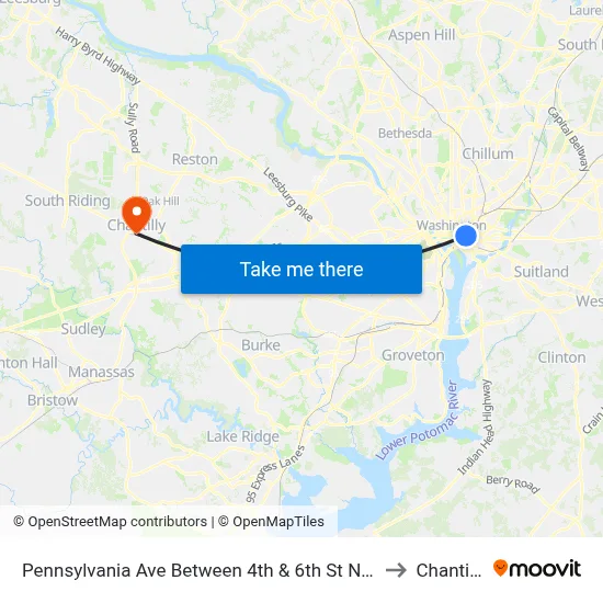Pennsylvania Ave Between 4th & 6th St Nw (Canadian Embassy) to Chantilly, VA map