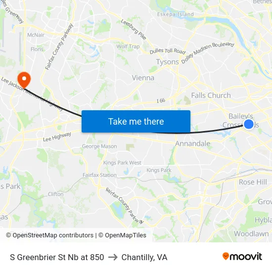S Greenbrier St Nb at 850 to Chantilly, VA map
