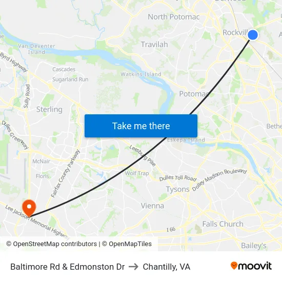 Baltimore Rd & Edmonston Dr to Chantilly, VA map