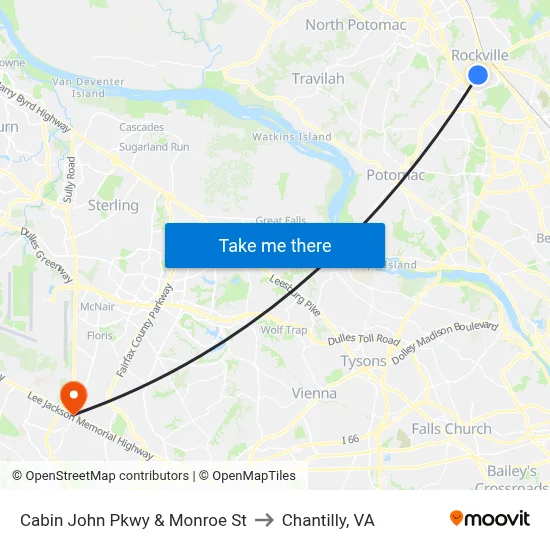 Cabin John Pkwy & Monroe St to Chantilly, VA map