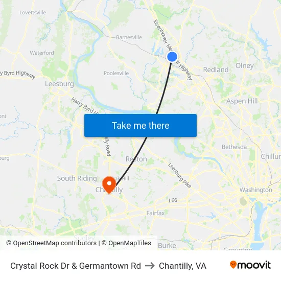 Crystal Rock Dr & Germantown Rd to Chantilly, VA map