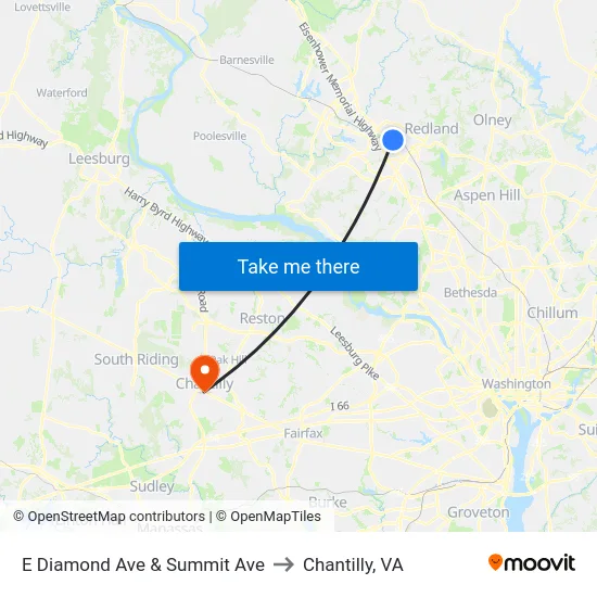 E Diamond Ave & Summit Ave to Chantilly, VA map