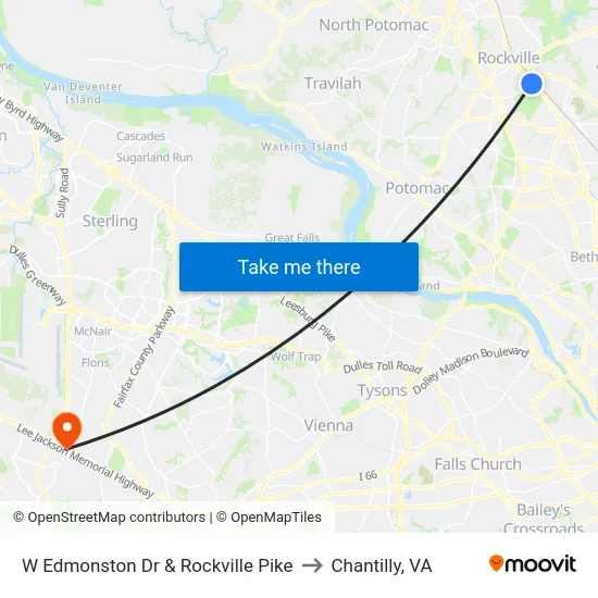 W Edmonston Dr & Rockville Pike to Chantilly, VA map