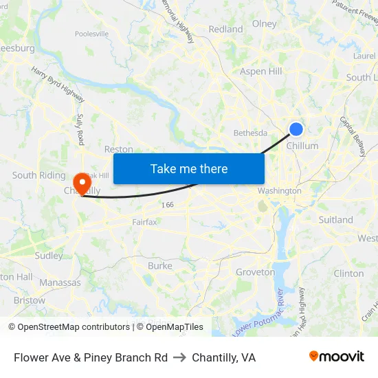 Flower Ave & Piney Branch Rd to Chantilly, VA map