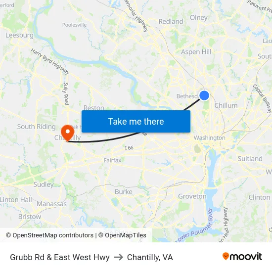 Grubb Rd & East West Hwy to Chantilly, VA map
