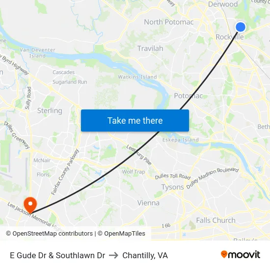 E Gude Dr & Southlawn Dr to Chantilly, VA map