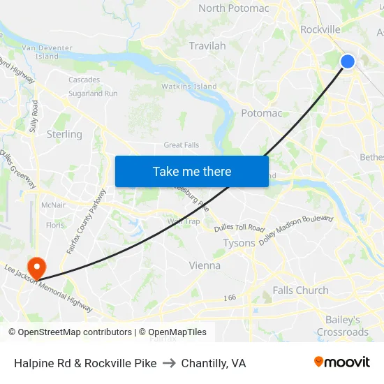 Halpine Rd & Rockville Pike to Chantilly, VA map