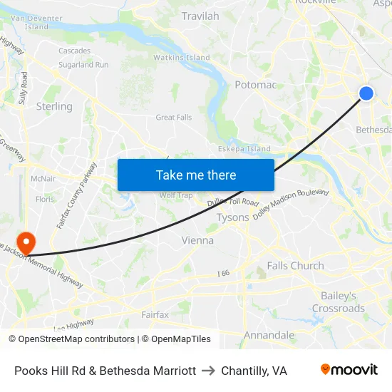 Pooks Hill Rd & Bethesda Marriott to Chantilly, VA map