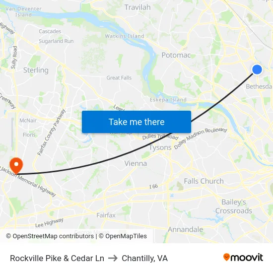 Rockville Pike & Cedar Ln to Chantilly, VA map