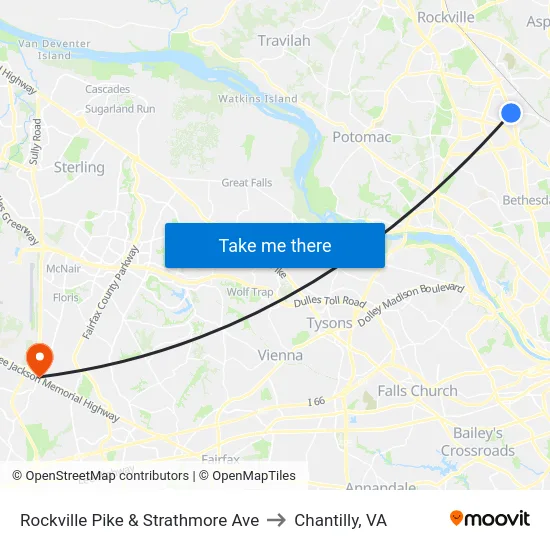 Rockville Pike & Strathmore Ave to Chantilly, VA map