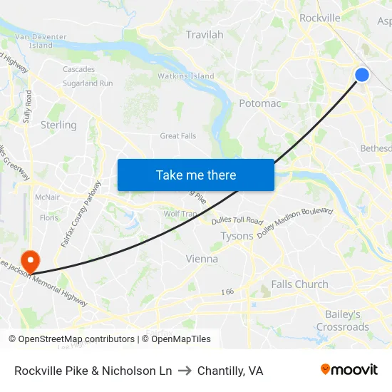 Rockville Pike & Nicholson Ln to Chantilly, VA map