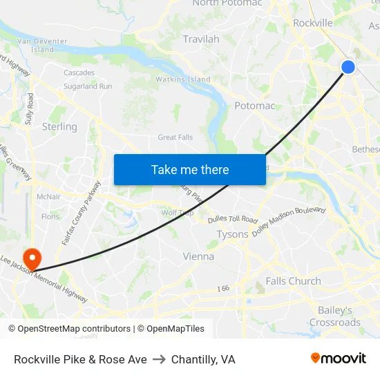 Rockville Pike & Rose Ave to Chantilly, VA map