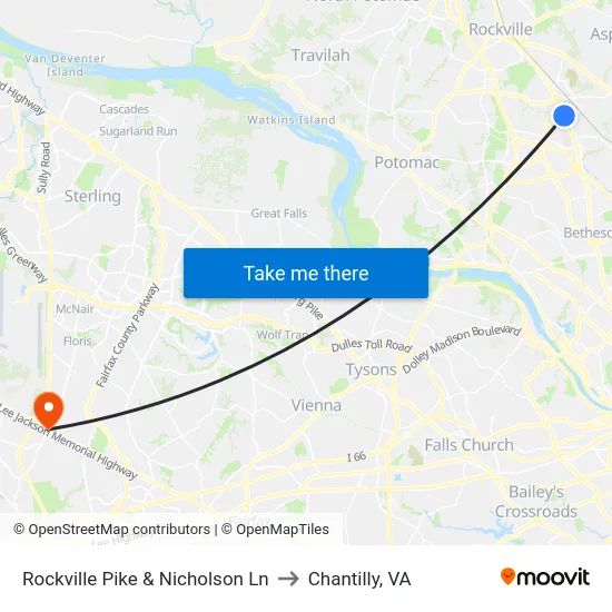 Rockville Pike & Nicholson Ln to Chantilly, VA map