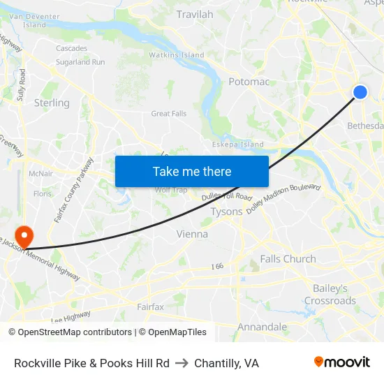 Rockville Pike & Pooks Hill Rd to Chantilly, VA map