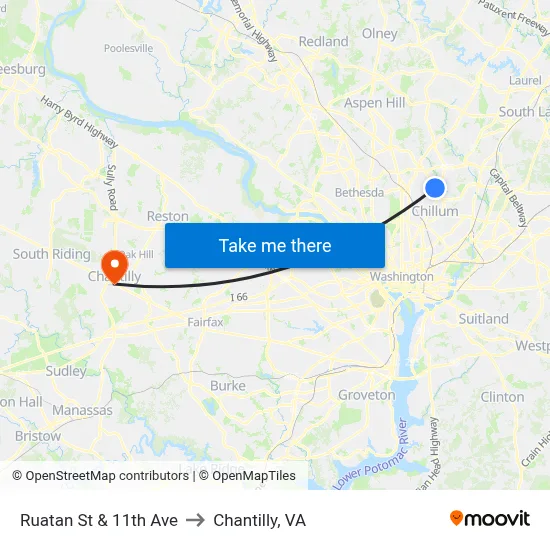 Ruatan St & 11th Ave to Chantilly, VA map