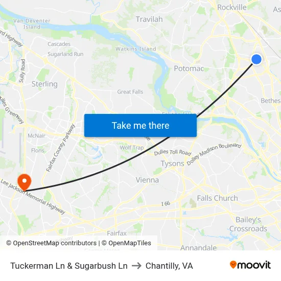 Tuckerman Ln & Sugarbush Ln to Chantilly, VA map