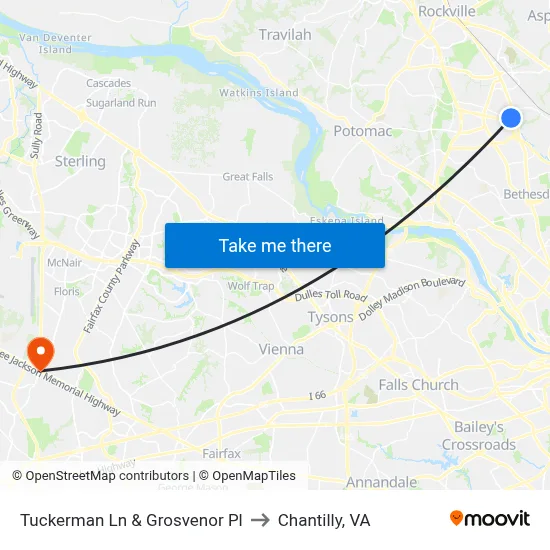 Tuckerman Ln & Grosvenor Pl to Chantilly, VA map