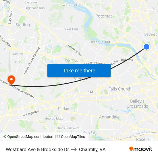 Westbard Ave & Brookside Dr to Chantilly, VA map