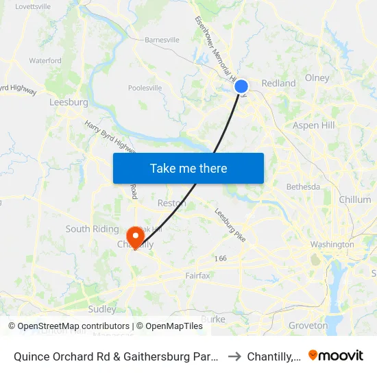Quince Orchard Rd & Gaithersburg Park & Ride to Chantilly, VA map