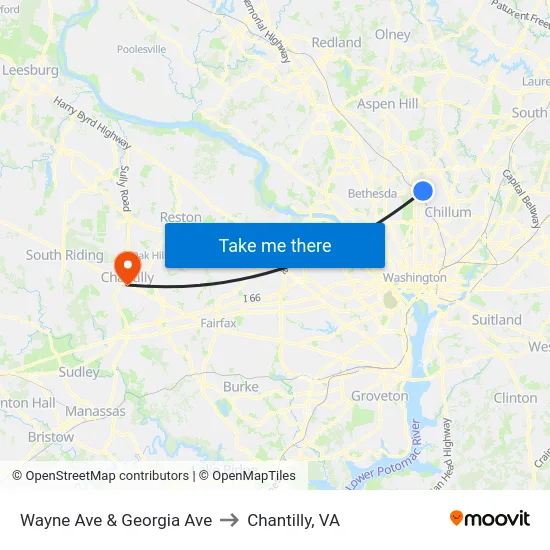 Wayne Ave & Georgia Ave to Chantilly, VA map