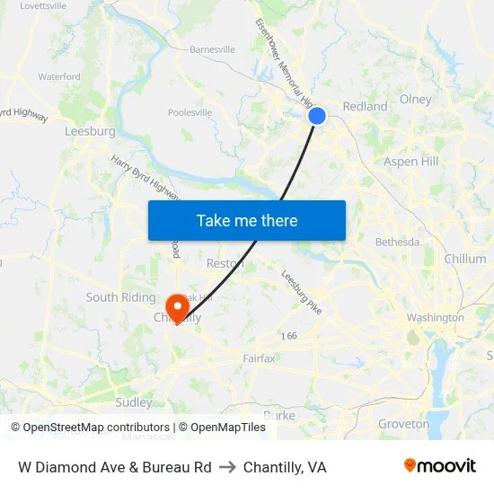W Diamond Ave & Bureau Rd to Chantilly, VA map