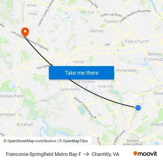 Franconia-Springfield Metro Bay F to Chantilly, VA map