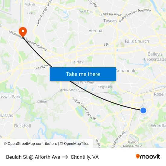 Beulah St @ Alforth Ave to Chantilly, VA map