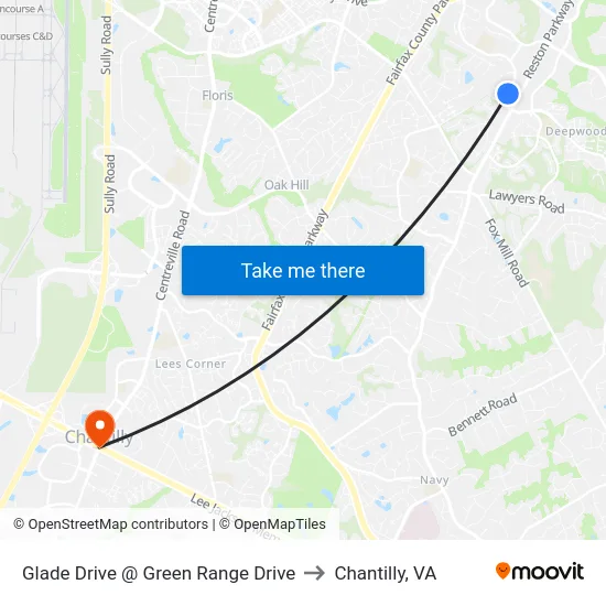 Glade Drive @ Green Range Drive to Chantilly, VA map