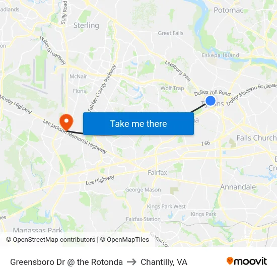 Greensboro Dr @ the Rotonda to Chantilly, VA map