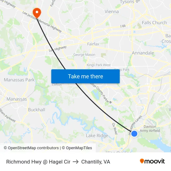Richmond Hwy @ Hagel Cir to Chantilly, VA map
