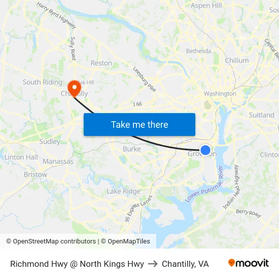 Richmond Hwy @ North Kings Hwy to Chantilly, VA map