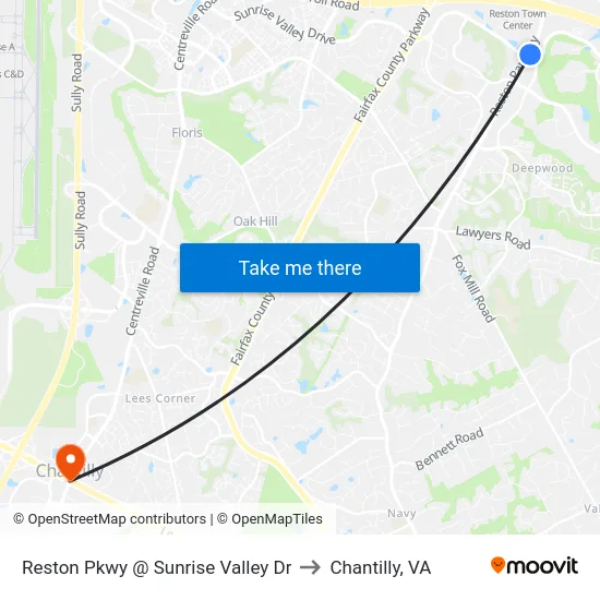 Reston Pkwy @ Sunrise Valley Dr to Chantilly, VA map