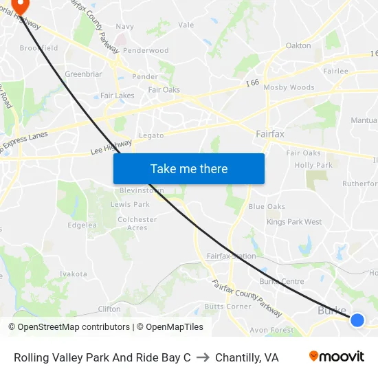 Rolling Valley Park And Ride Bay C to Chantilly, VA map