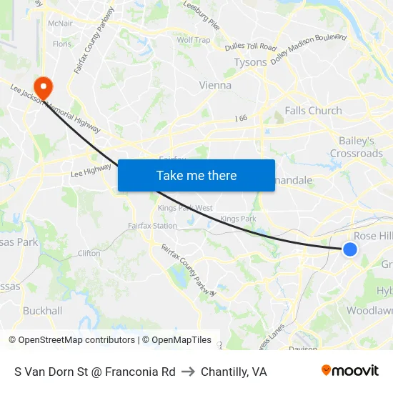 S Van Dorn St @ Franconia Rd to Chantilly, VA map