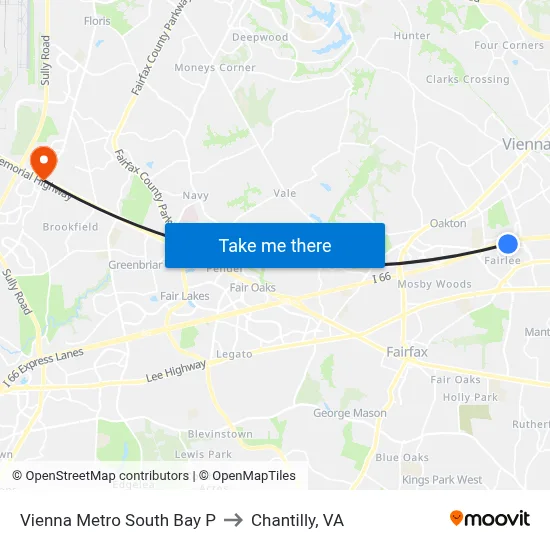 Vienna Metro South Bay P to Chantilly, VA map