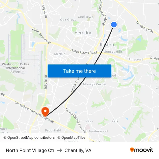 North Point Village Ctr to Chantilly, VA map