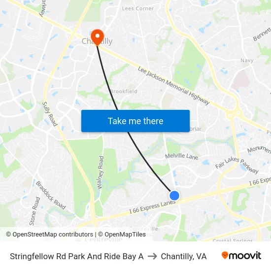 Stringfellow Rd Park And Ride Bay A to Chantilly, VA map