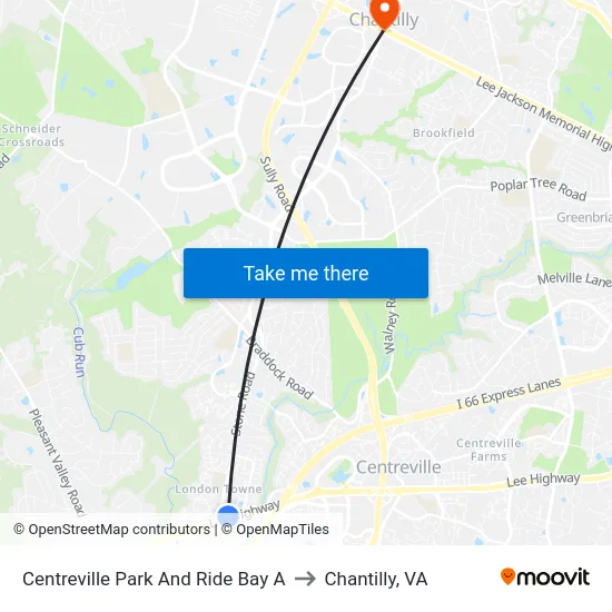Centreville Park And Ride Bay A to Chantilly, VA map